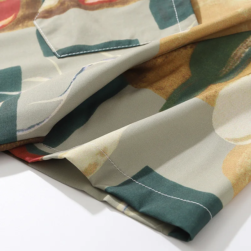 

Summer men's oil painting aesthetic button shirt Harajuku vintage clothes oversized short sleeve shirt abstract graffiti beach