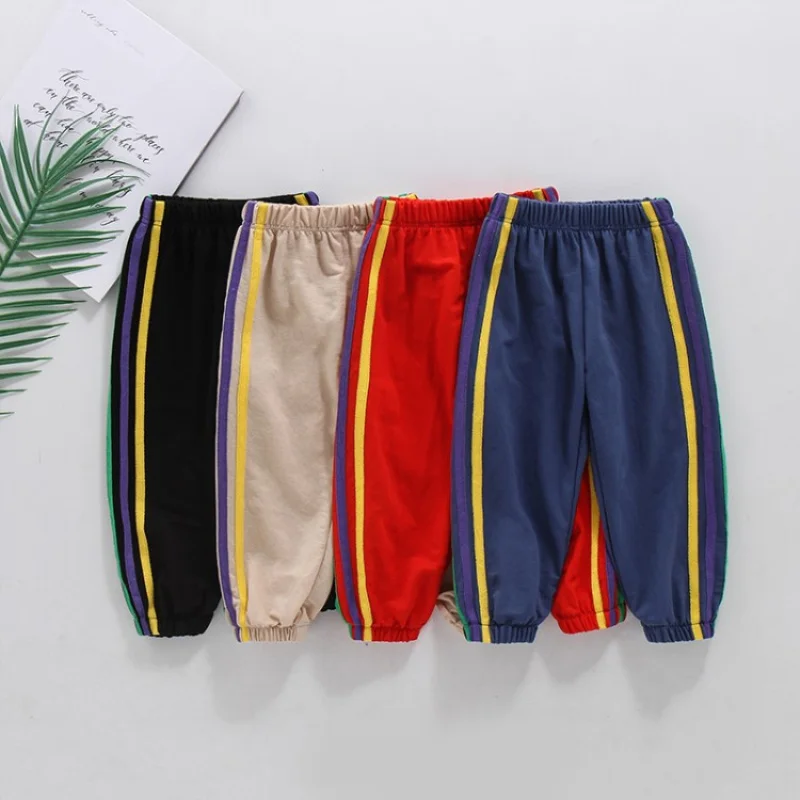 

Rainbow Spring Summer Thin Casual Pants Boys Kids Trousers Children Clothing Teenagers Formal Outdoor Elastic Waist High Quality