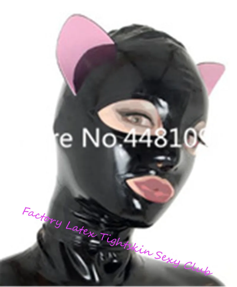 

Latex Mask Rubber Unisex Hood Cosplay Cat woman Rubber Fetish Cosplay Mask Latex Headgear Customized XS-XXL