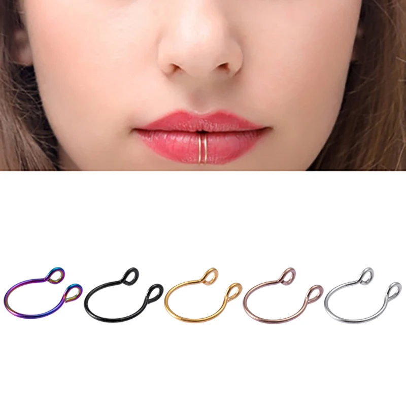 

2Pcs/set U Shaped Fake Nose Ring Septum Piercing Lip Rings Hoop Stud Stainless Steel Horseshoe Punk Body Jewelry For Women Gift