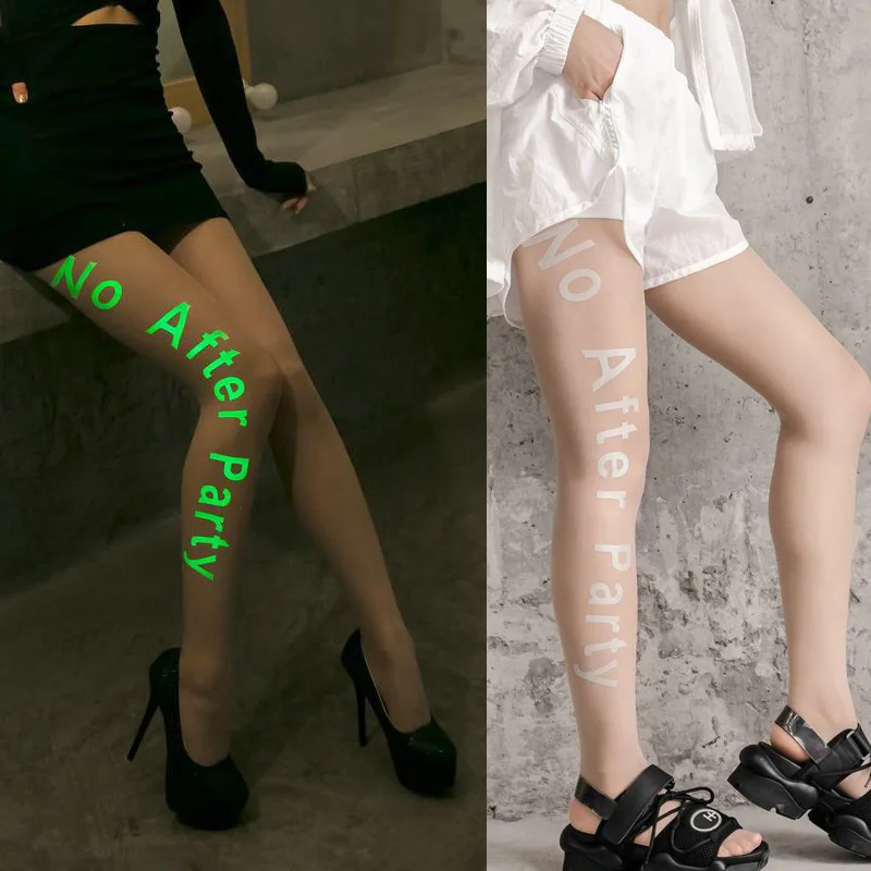 

2020 New Light Up Tights Fashion Brand Paris English Letter Luminous Ultra-thin Sexy Transparent Nightclub Pantyhose