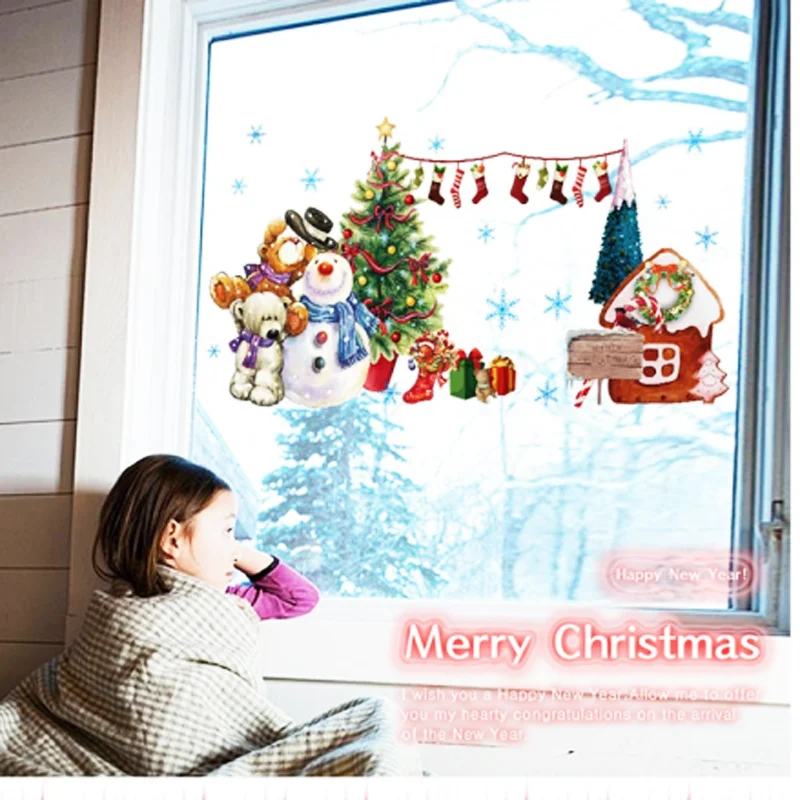 DIY Christmas home decor wall sticker window Snowman bear stickers for kids rooms | Дом и сад