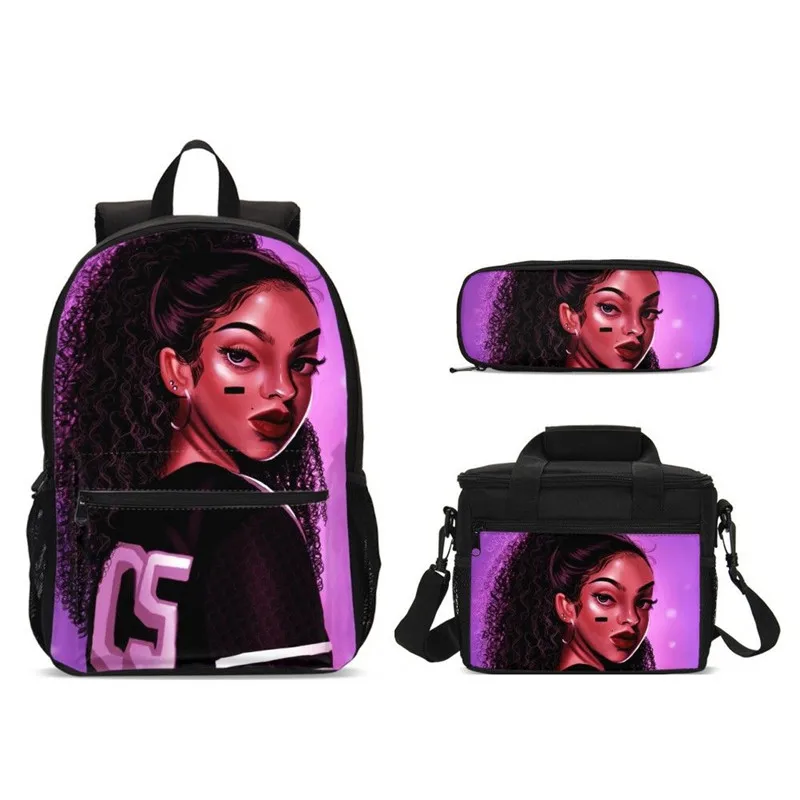 Women Backpack Colorful Art African America Girls School Bags Set With Food Bag For Teen Children Book Satchel Mochila | Багаж и сумки