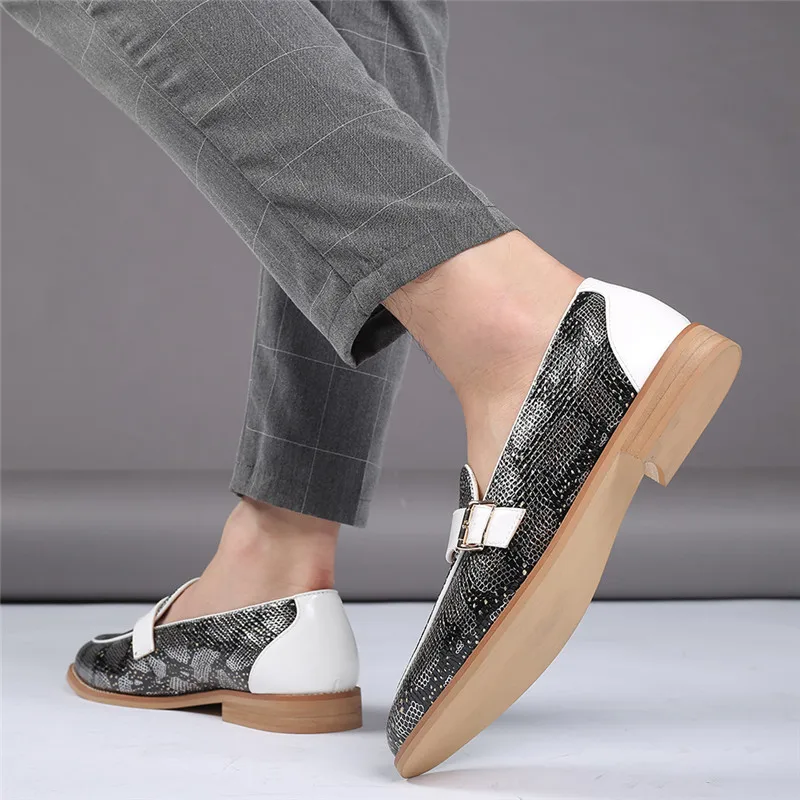 

New Autumn Big Size Luxury Brand Men Shoes Vintage Casual Formal Dress Shoes Snakeskin Style Pointed Toe Wedding Leather Loafers