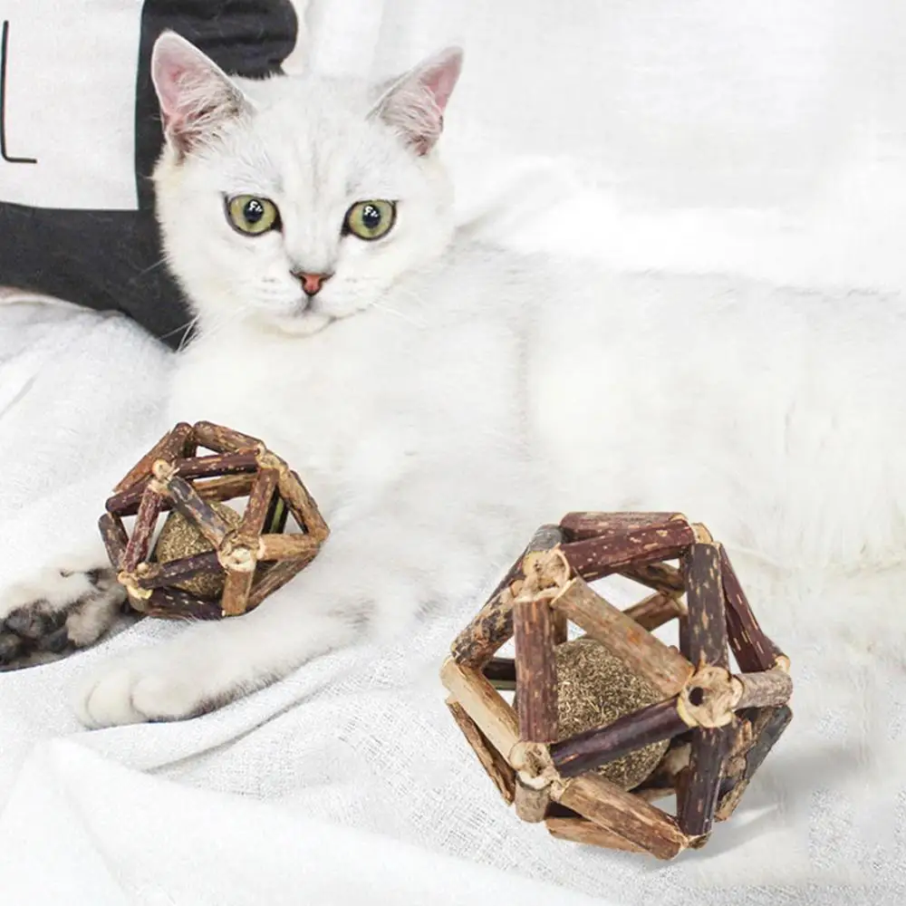 Handmade Cat Toys Ball Wood Sticks Catnip Pet Supplies Rolling Funny Cats Biting Training Toy | Дом и сад