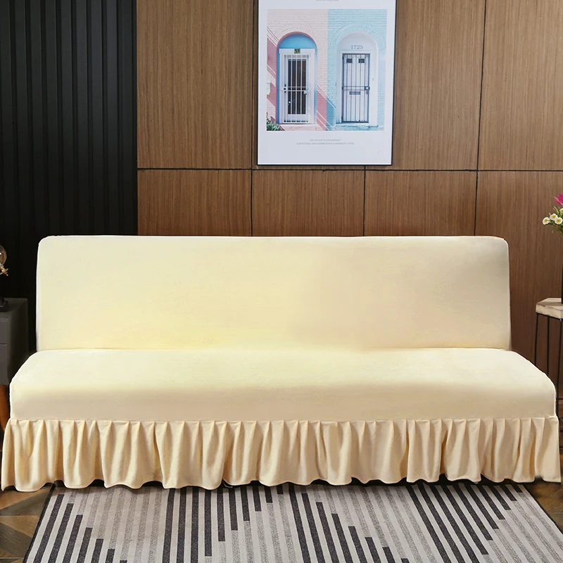 

Solid Velvet Thicken Skirt Sofa Bed Cover Stretch Elastic Armless Couch Covers Removable Sofa Covers for Living Room