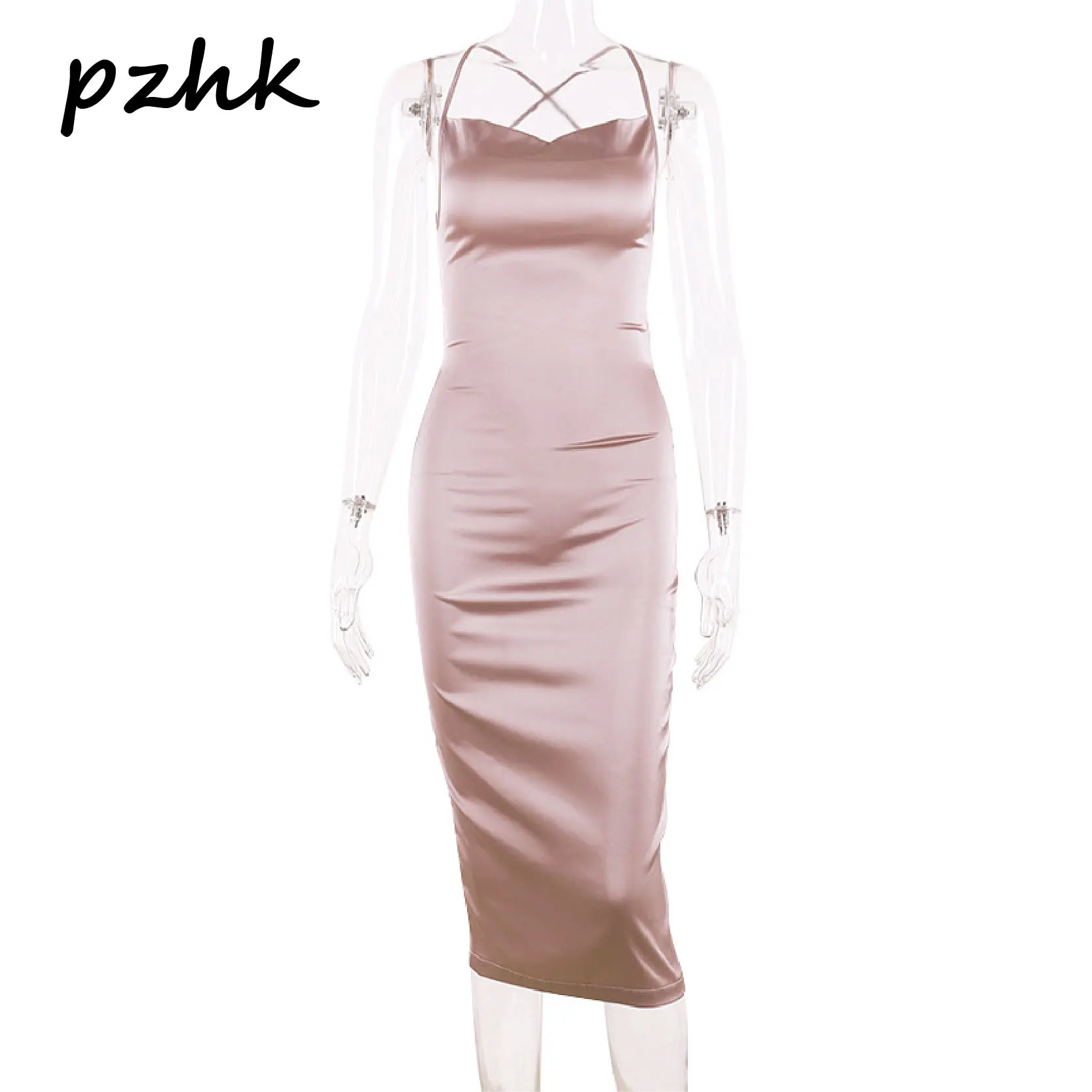 

Pzhk Ruched Women Midi Shirt Dress Bodycon Sexy Sleeveless Elegant Party Backless 2021 Sexy Slim Drawstring Hollow Bag Hip