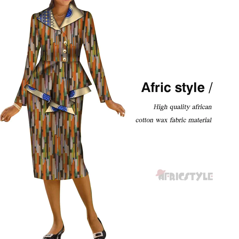 New Dashiki African Bazin Riche Draped Tops and Skirt Sets for Women Office Vestidos African 2 Piece Skirts Sets Clothing WY5436