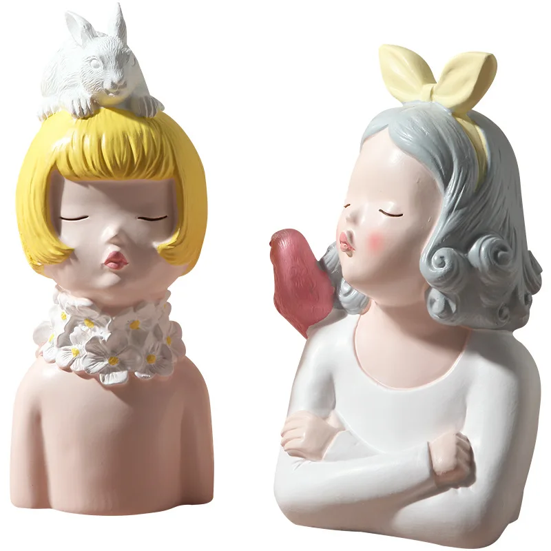 

Statuette Nordic Kawaii Decor Girl Resin Bedroom Sculptures For The Room Figurines For Interior Room Ornaments Home Decor Craft