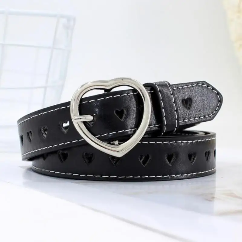 Fashion Women Solid Color Belt Unisex Hollow Out Heart Holes Belts Streetwear Faux Leather Pants Adjustable 105cm | Аксессуары для