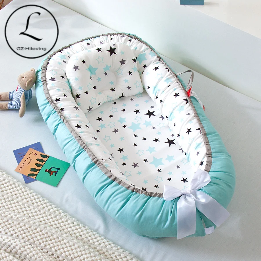 Movable Sleeping Nest for Boys and Girls Cribs with Pillow Travel Playpen Baby Toddler Crib Mattress Protection Bar Print Color