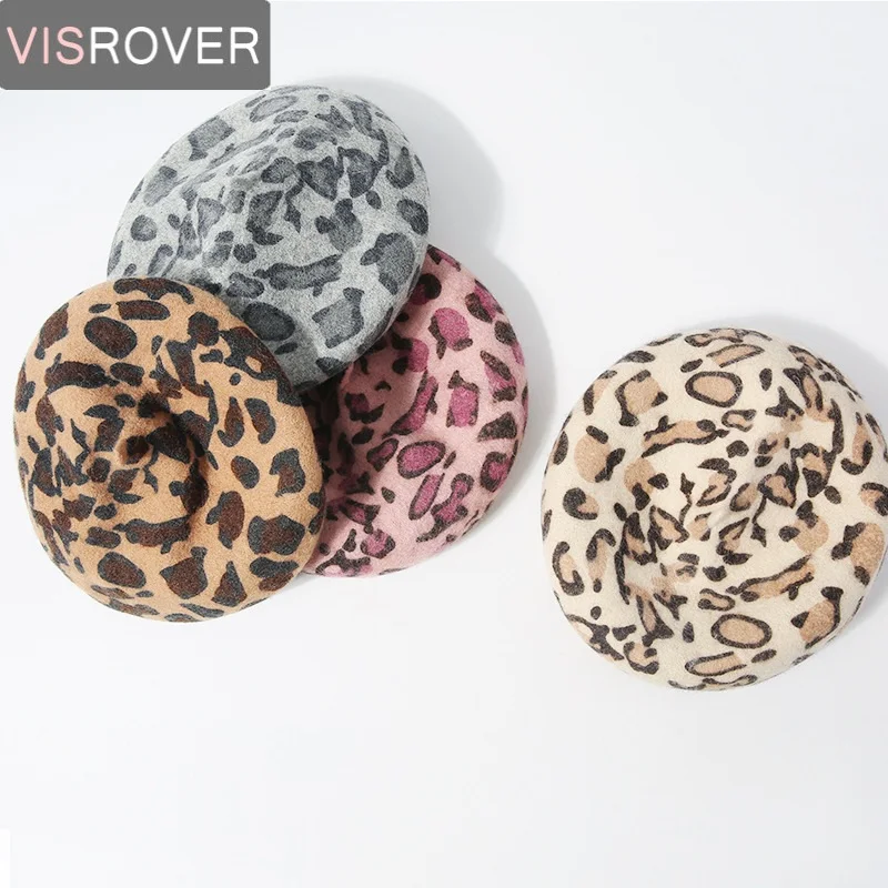 VISROVER новые женские Зимние береты с леопардовым принтом винтажные сексуальные шикарные береты из искусственного меха кролика вязаные шапки