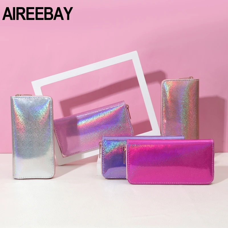 AIREEBAY женская сумка кошелек голографические кожаные кошельки лазерный Органайзер женские длинные кошельки женский кошелек для девушек держатель для карт