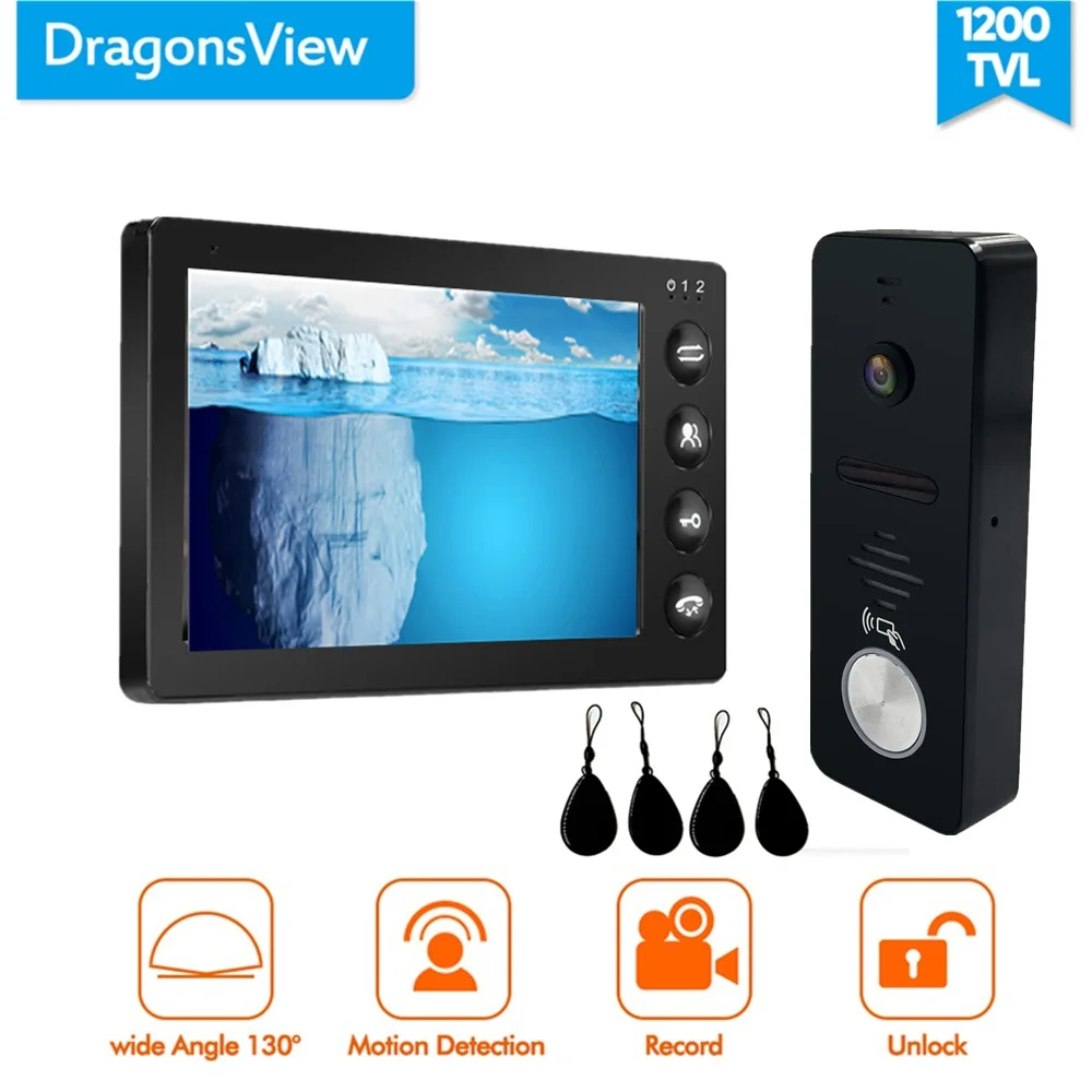 Without SD Card Dragonsview 7 дюймов видеодомофон RFID видео домофон система черная картинка видео запись движения Обнаружение широкий угол 130 - Цвет: Without SD Card