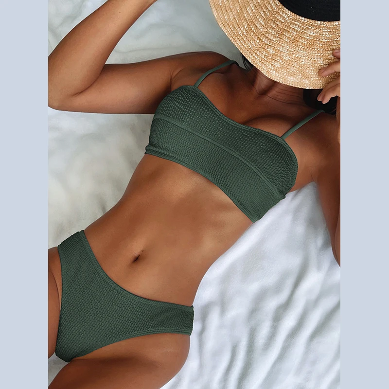 

Комплект бикини женский, однотонный, на бретельках, с пуш-ап