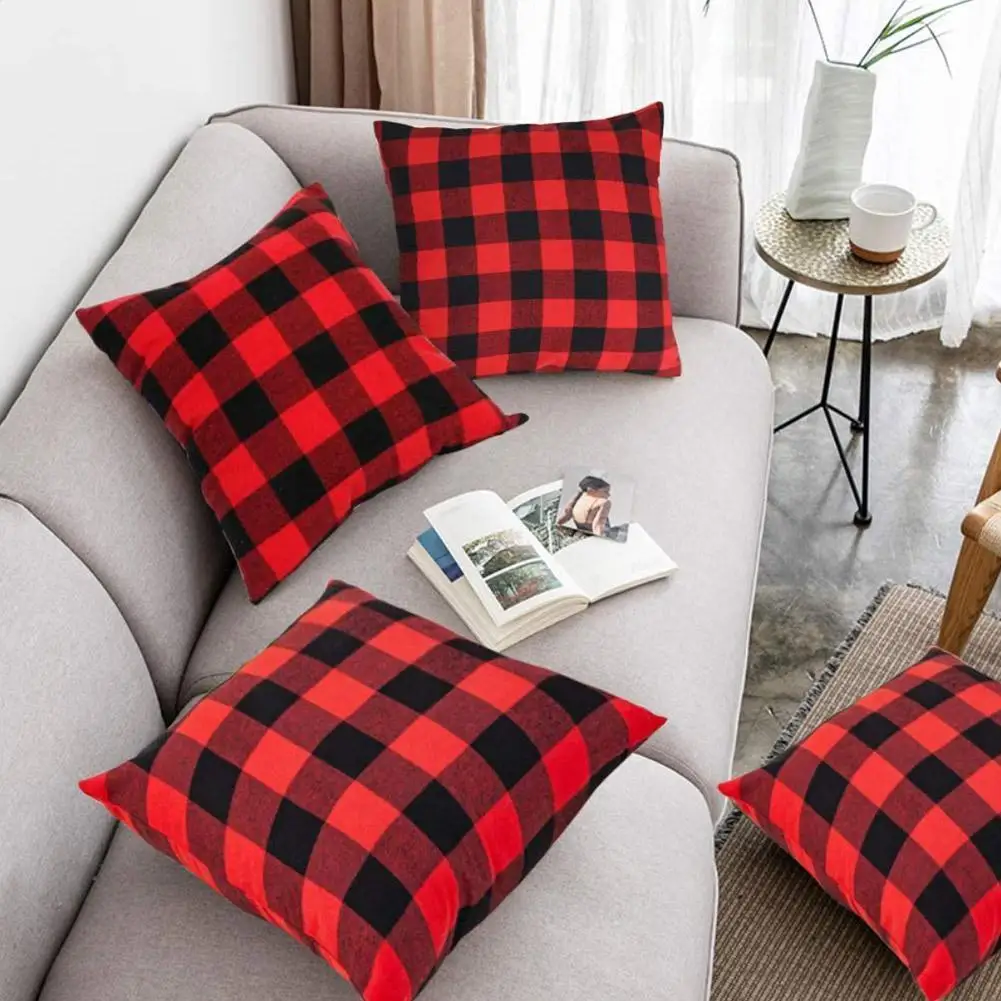 

45*45 Double-sided Linen Plaid Pillowcase Christmas Sofa Bedroom Pillow Decoration Restaurant Pillows Cover