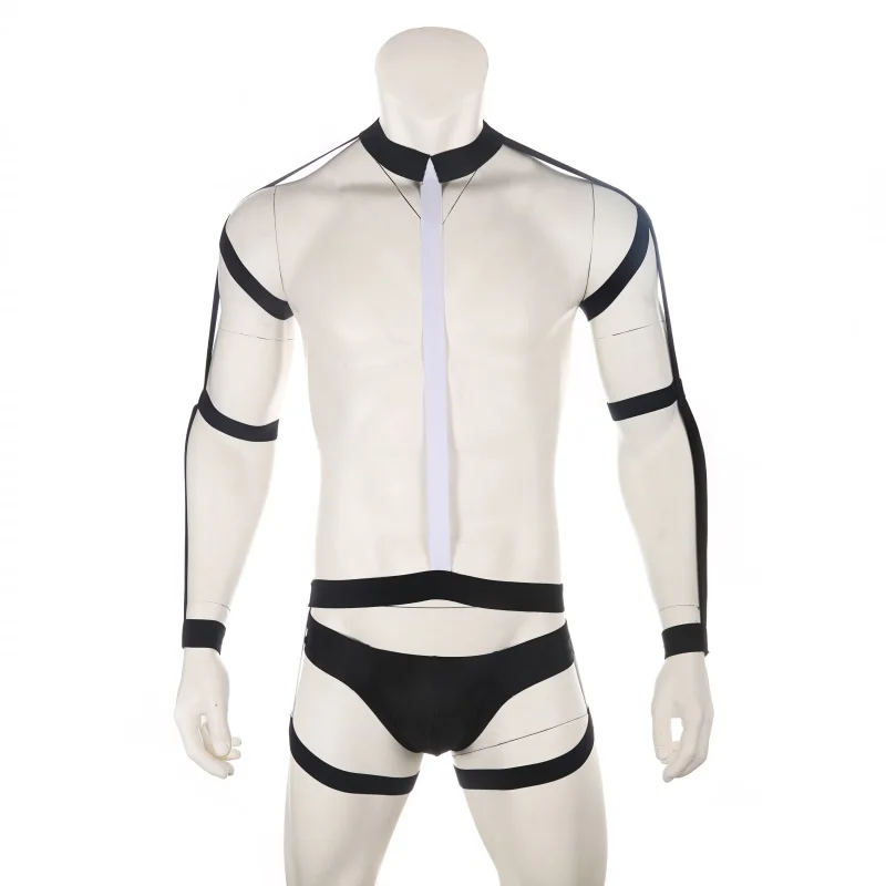 

Men's Elastic Tight Neck Arm Sleeve Straps Costume Harness Lingerie Body Chest Harness Jumpsuit Men Bondage Costume