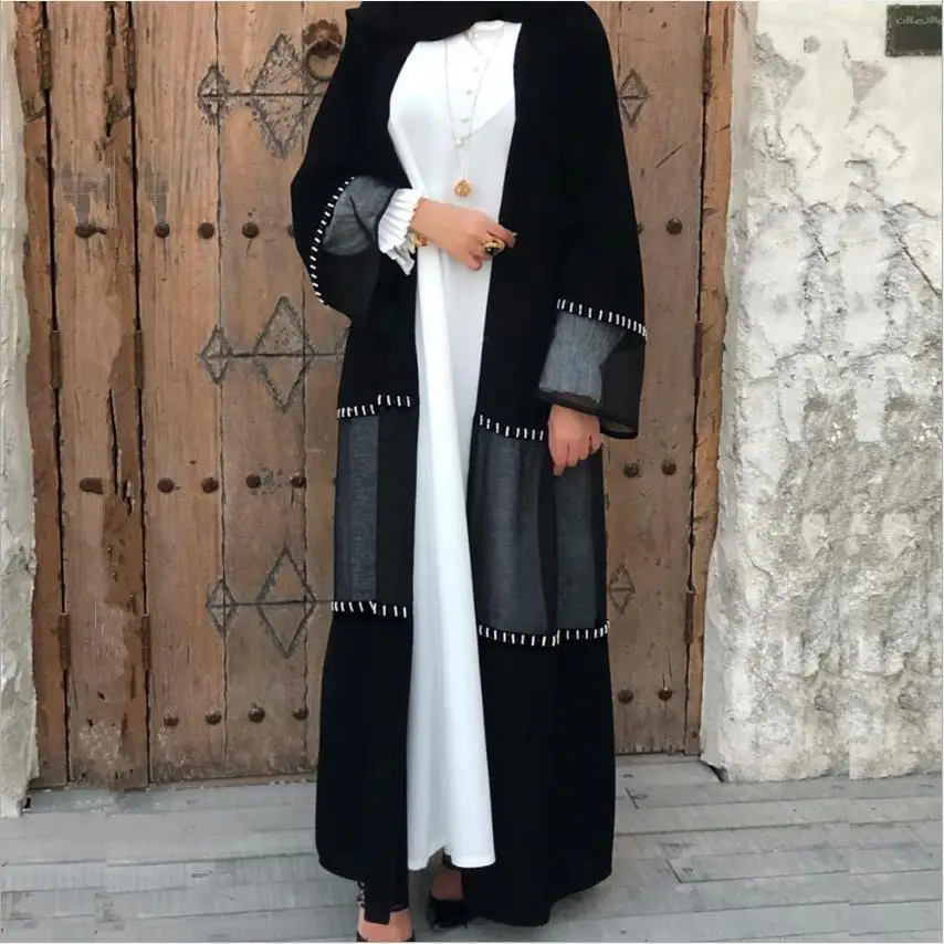 Hand made beading Abaya Kimono Muslim Cardigan Hijab Dress robes female Turkish Islamic Clothing Caftan Dubai Djellaba F1905