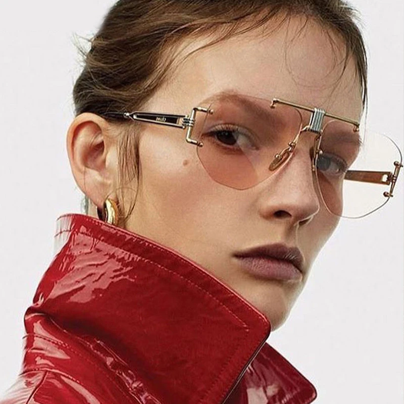

Vintage Double Beam Rimless Sunglasses Women 2020 New Polygon Sun Glasses Men Oculos Feminino Lentes Gafas De Sol Mujer UV400