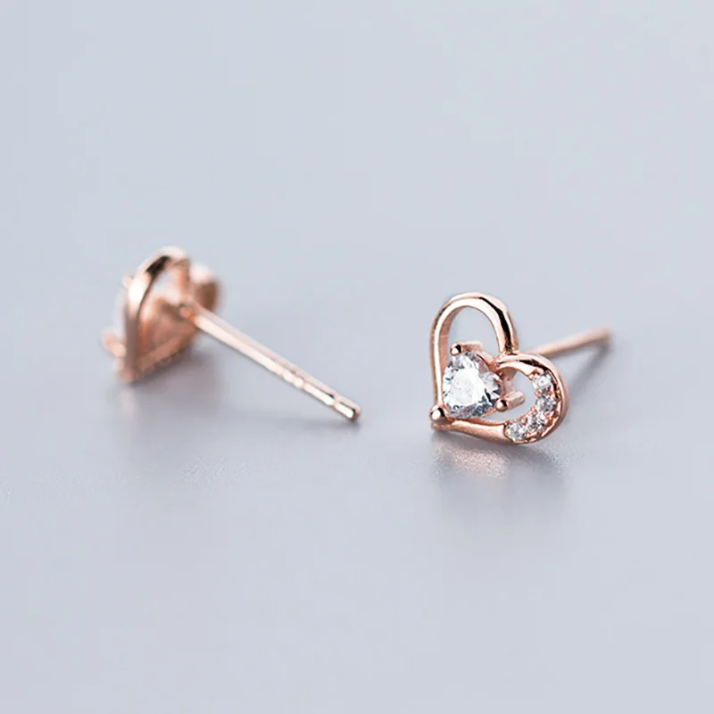 Trusta 925 пробы серебряные ювелирные изделия модные милые миниатюрные 8 мм X 7 мм полые серьги-гвоздики в форме сердца подарок для девочек, детей, леди DS514 - Окраска металла: G3464 Rose Gold