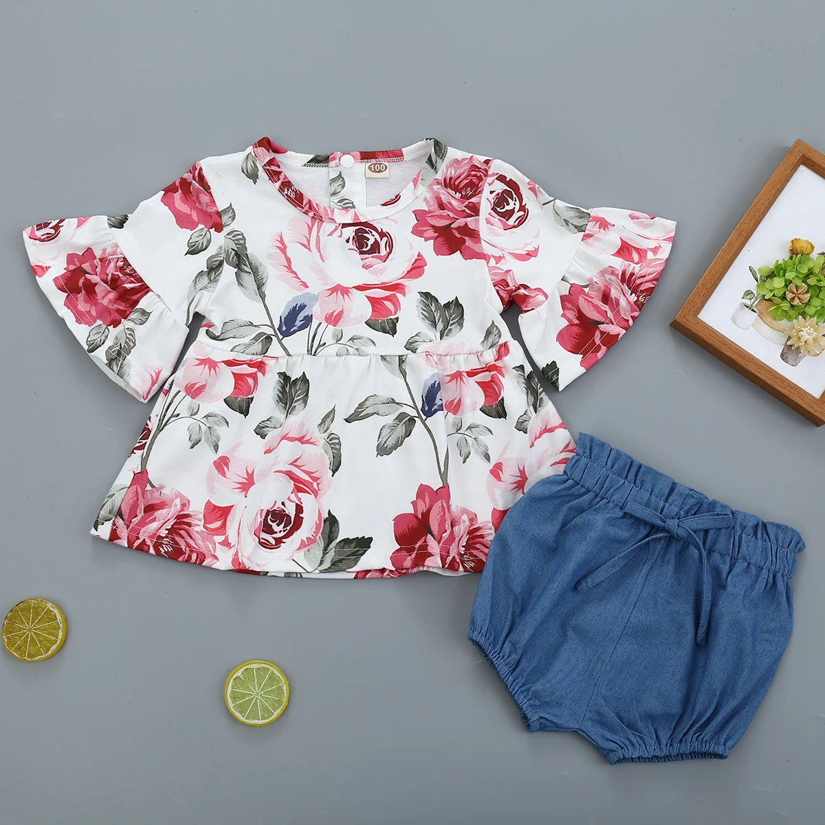 

2020 1-6T Toddler Infant Kids Baby Girl Clothes Set Summer Short Sleeve Floral Round Neck Top Shorts Outfits Costume 2PCs