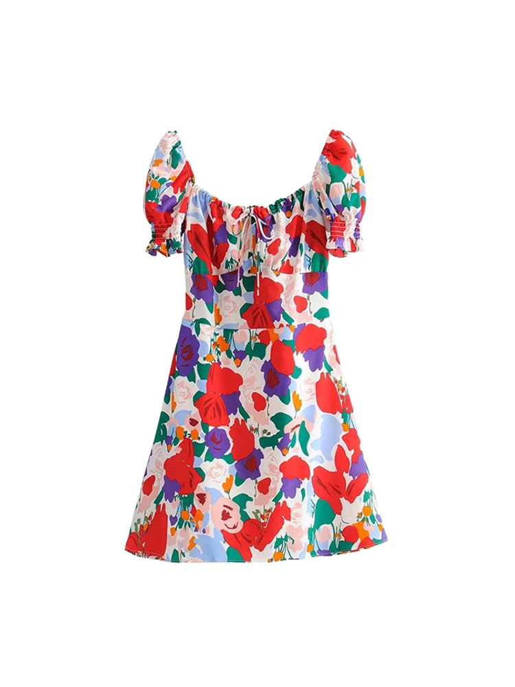 Женское винтажное платье выше колена приталенное с квадратным вырезом и