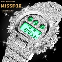 platinum digital watch men missfox g style shock watch for men sport stopwatch luminous diamond hip hop iced out wrist watch new