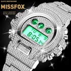 Часы наручные мужские Платиновые, цифровые в стиле MISSFOX G Shock, Спортивные Светящиеся со стразами, в стиле хип-хоп, с секундомером