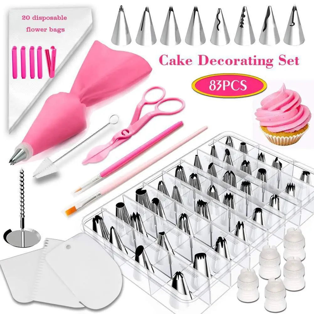 

83 Pcs DIY Cake Decorating Sets Baking Supplies Pastry Tools Icing Tips Smoother, Pastry Bags, Piping Nozzles Coupler Baking