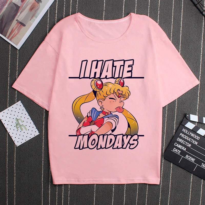 2865 Sailor Moon 90s Funny Pink T Shirt Harajuku Clothes Tshirt Aesthetic Cat Anime Vogue T-shirt Kawaii Graphic Tees Ullzang Women - Цвет: 2865