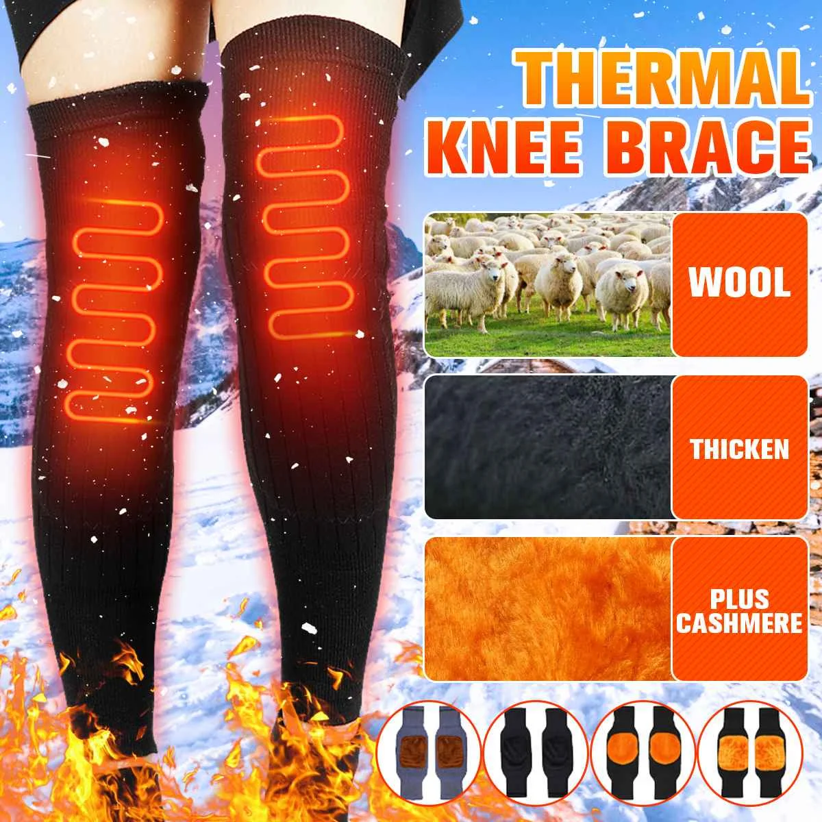 

1 Pair Thickened Elastic Wool Winter Warm Knee Pads Prevent Arthritis Keep Warm Knee Protector Support Breathable Kneepad