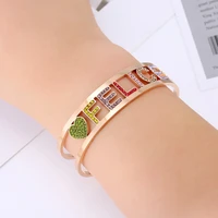 colorful crystal felice letters bangle bracelet stainless steel rose gold cuff bracelet fashion jewelry party gifts for women