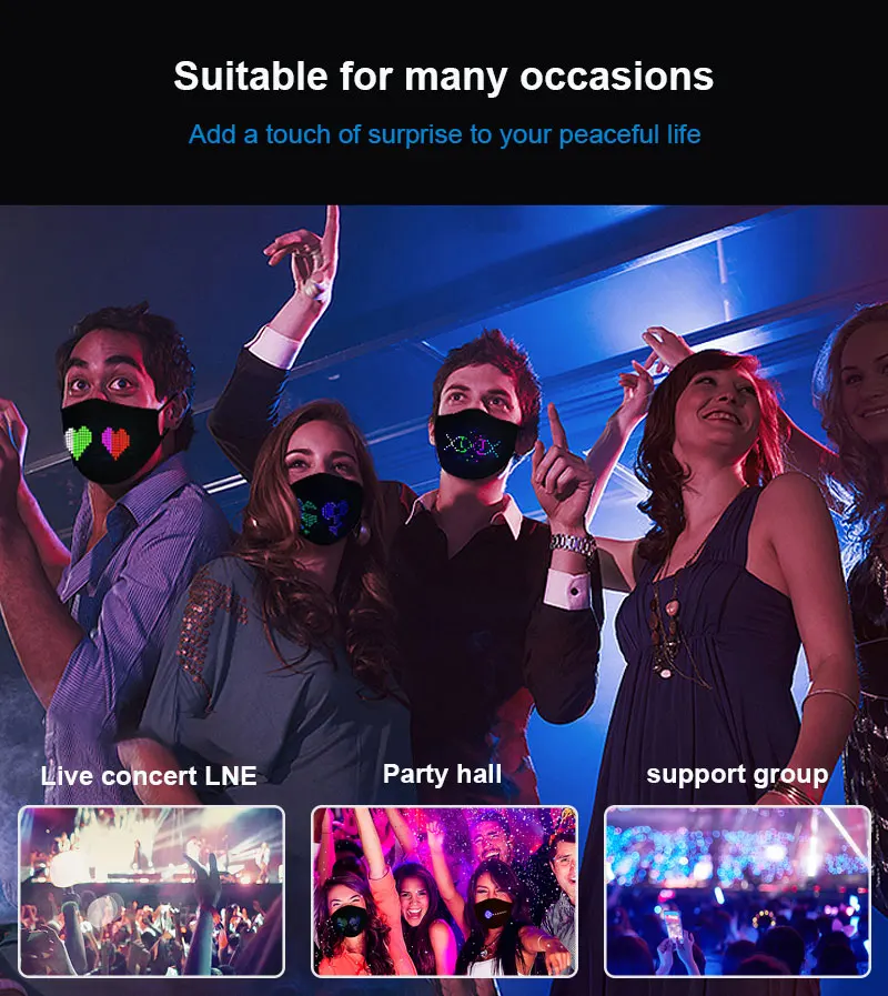

LED Cotton Dust Face Mask Bluetooth Programmable App Controlled USB Rechargeable Battery Music Party Gift Display Board Mask