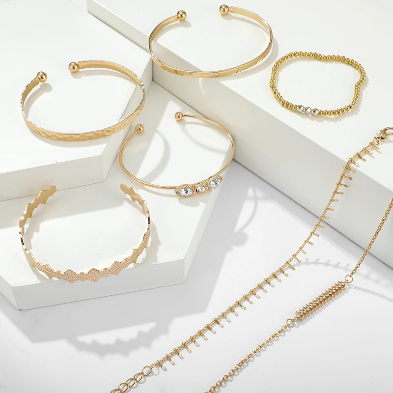 Tocona 7pcs/sets Clear Water Drop Crystal Stone Ladies Bracelets Gold Chain Cuff Bangle for Women Jewelry Wholesale 9168