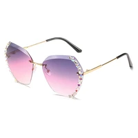 female trendy trimming rimless sunglasses women rhinestone polygon sun glasses ladies gradient ocean lens eyeglasses