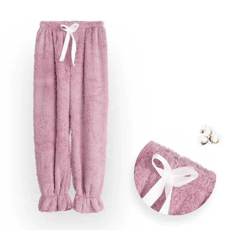 Soft Sleep Bottoms Women Winter Full Length Pajama Pants Coral Velvet Warm Homewear Plus Velvet Thickening Loose Sleepwear Pants