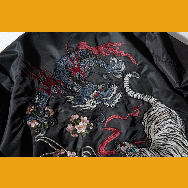 Мужская куртка-бомбер с вышивкой Dragon Tiger осенне-зимняя куртка-пилот мужская