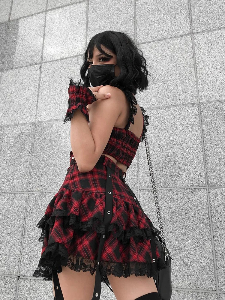Пикантный комплект InsGoth в стиле панк Фея гранж с V-образным вырезом Y2K эстетичные