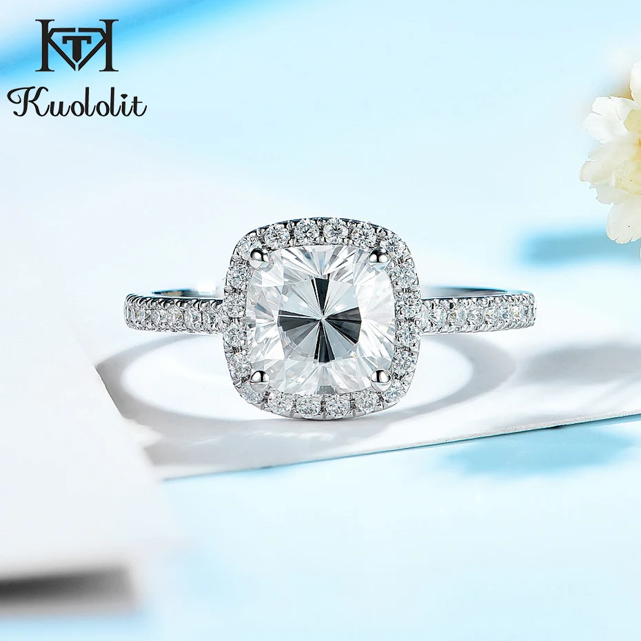 Куолит 585 14K 10K 1.5CT Moissanite кольцо для женщин настоящая Подушка Пасьянс Halo Кольцо