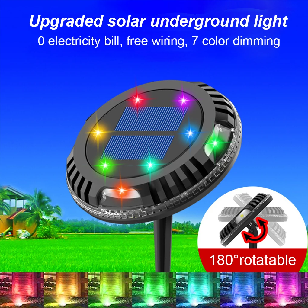 

Solar Ground Lights Outdoor Garden Yard Patio Disk Light Multi-Color Auto-Changing 10LED Waterproof In-Ground Landscape Lighting