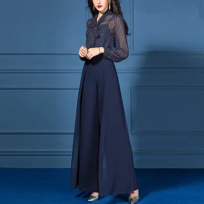 

Polka Dot Top&pants Set Luxury 2 Piece Set Women Wide Leg Pants Vintage Ensemble Femme Deux Pieces Matching Sets Woman Suit