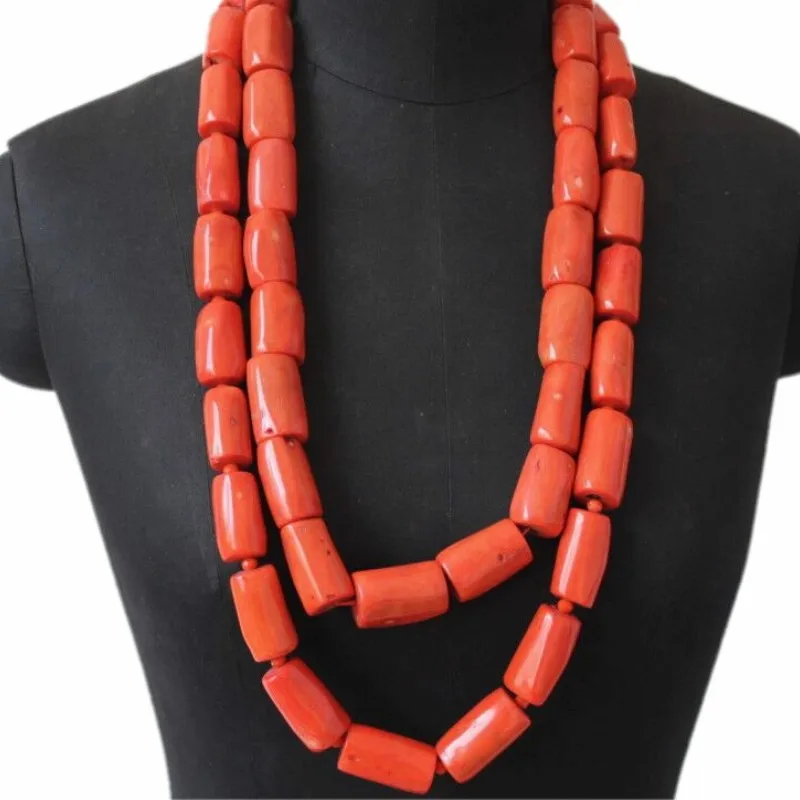 

4UJewelry African Jewellery Original 18-22 MM Coral Beads Jewelry Set 2 Layers Big Design Nigerian Traditional Wedding Necklace