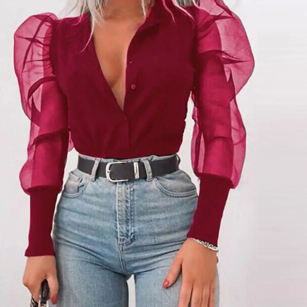 Женская сексуальная Стильная однотонная черная блузка женская модная со стоячим