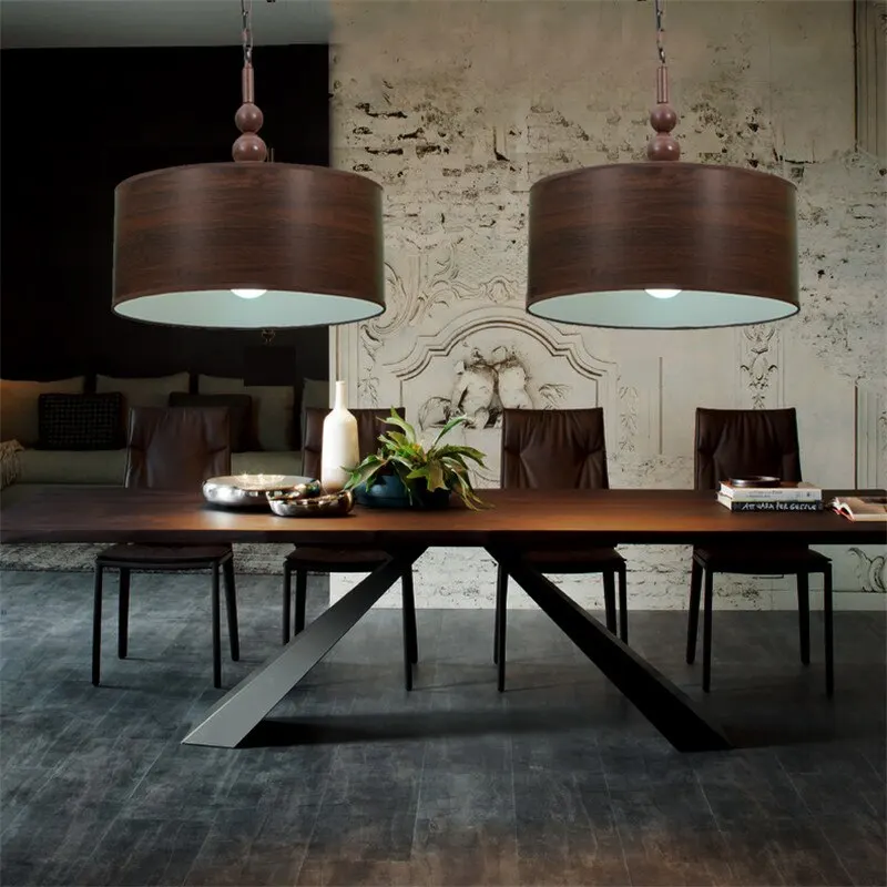 

Modern Dining Lamp Loft Style E27 Lamping Fixture Wood Grain Cloth Shade Lamp Retro Bedroom Lamp D450MM Free Shipping LED Bulbs
