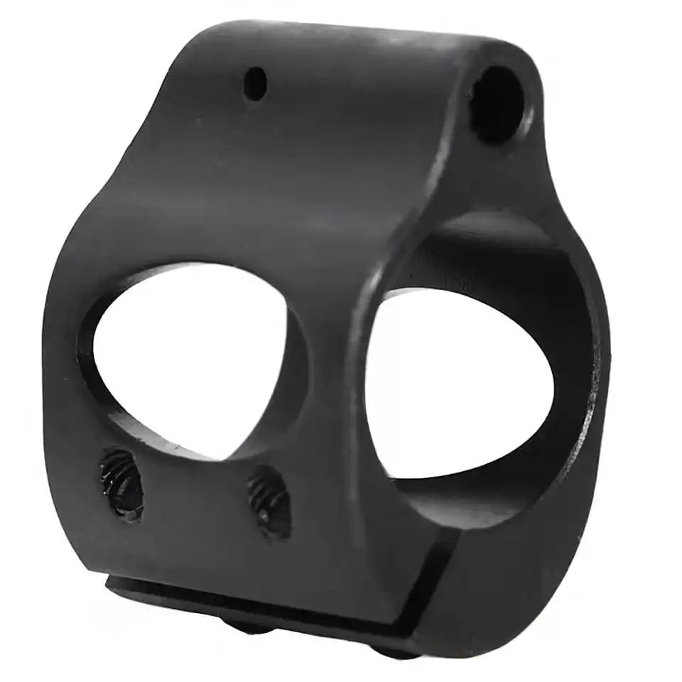 

.750 micro/low profile stainless steel gas block with needle in hand under protection /. 750-inch gas block for tactical accesso