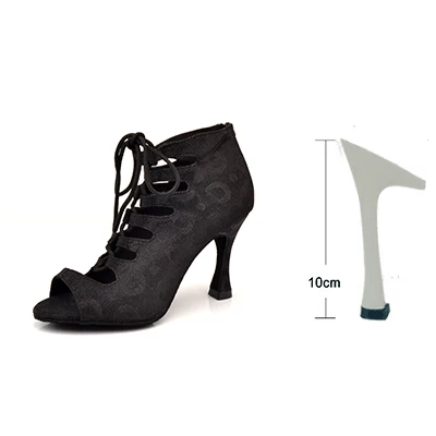Black 10cm Ladingwu/танцевальная обувь; женская обувь для латиноамериканских танцев; танцевальные ботинки; черная ткань для вспышки; Танцевальная обувь для сальсы; регулируемая ширина и узкий - Цвет: Black 10cm