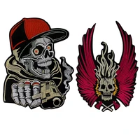 skull embroidered for back jacket gun large patch wings skeleton axe motorcycle biker rider badge iron on embroidery stickers