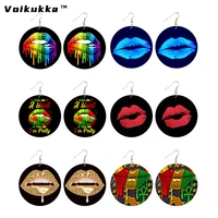 voikukka jewelry accessory mixed package sale sexy lips pattern wooden both sides printing drop dangle fashion women earrings