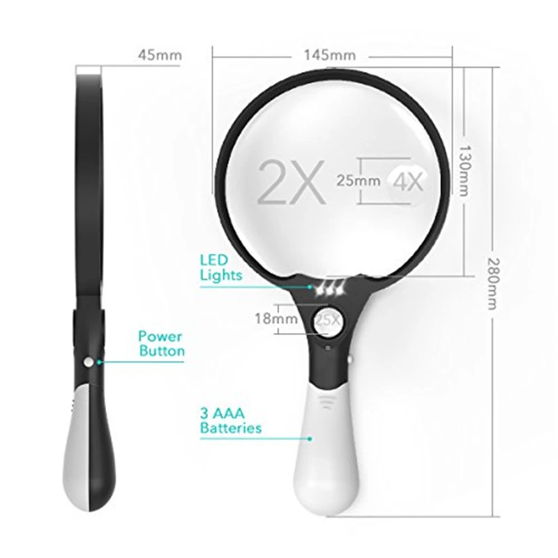 

Handheld Illuminated Magnifier Microscope Magnifying Aid Reading Glass Lens For Seniors loupe Jewelry Repair Tool With 3 LED