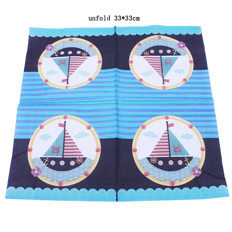 20 шт./лот Новое поступление Симпатичные синие салфетки для серфинга с парусником